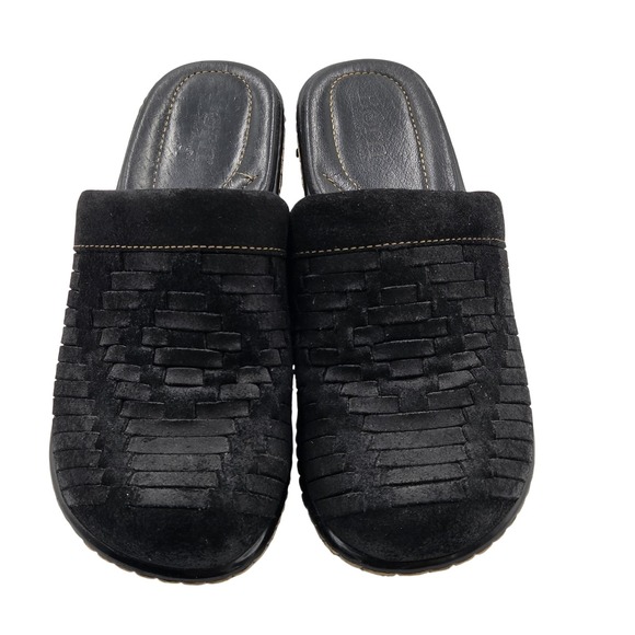 Born Shoes - Born Shoes Womens Size 8 Black Suede Leather Clog Slip On Comfort Studded Mules